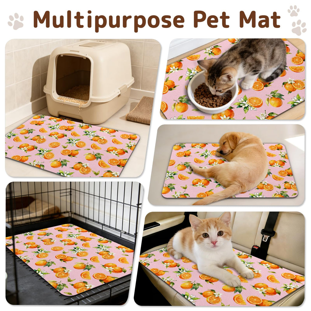 Dog Food Mat for Bowls, Absorbent Quick Dry Dog Cat Mats for Food and Water, Non-Slip Backing Pet Mat Pet Supplies - Orange Pattern