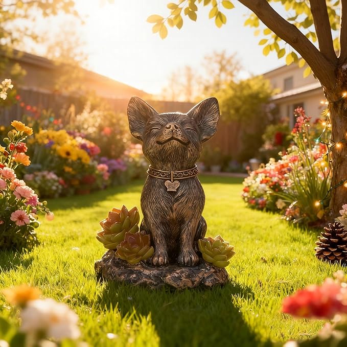 IVCOOLE Dog Statue with Solar Light, Dog Garden Decor, Outdoor Statue, Gifts for Mom