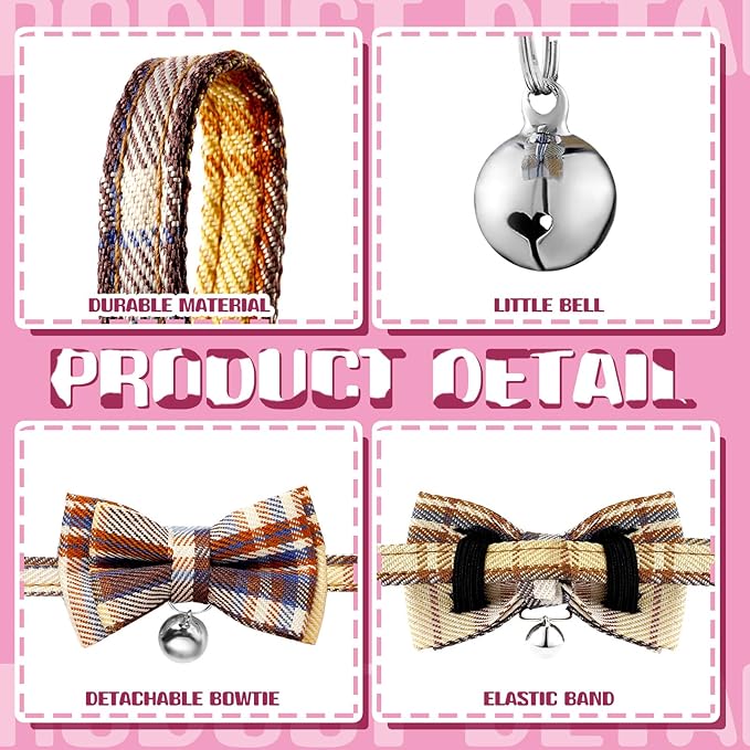Weewooday 10 Pcs Breakaway Cat Collar with Bow Tie and Bell, Kitten Collar for Cat, Adjustable Cute Plaid Safety Kitty Collars for Birthday Pet Christmas Party Supplies, 10 Styles