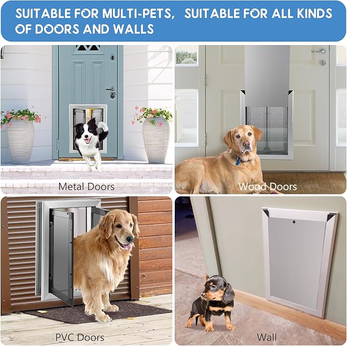 SmarketBuy Large Dog Door, Weatherproof Aluminum Dog Door with Automatic Closing Double Panels Easy to Install Pet Door for Large Dogs and Cats, Closing Panel Included