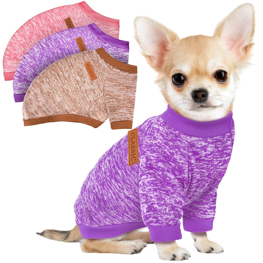 3 Pack Dog Sweaters for Small Dogs Girl Boy Winter Fleece Clothes Warm Soft Dog Sweatshirt Outfit for Dogs Cats Pet Apparel