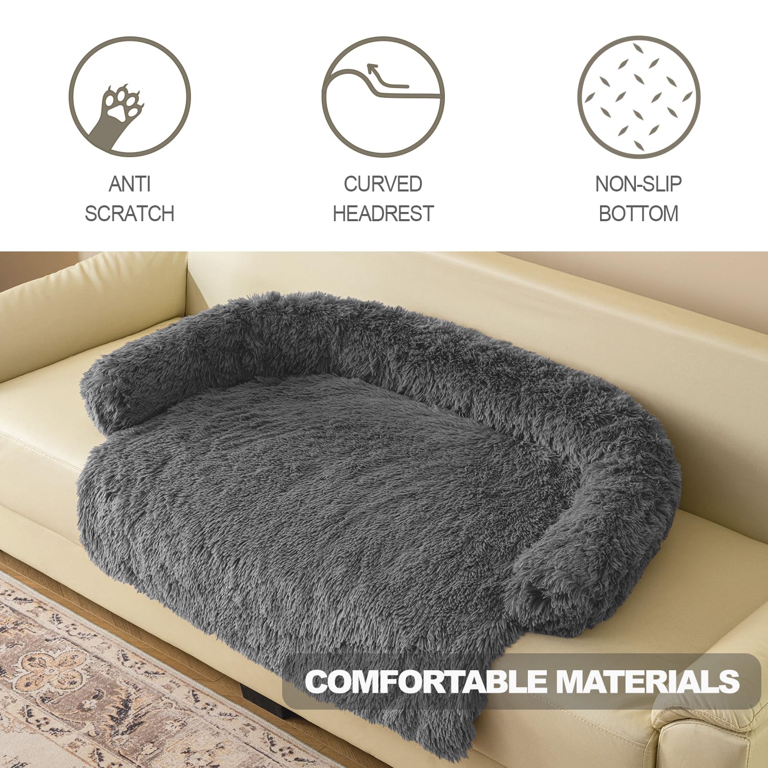 Tinaco Luxurious Calming Dogs/Cats Bed Mats, Dog Pad Washable Removable Couch Cover, Plush Long Fur Mat for Pets, Waterproof Lining, Perfect for Small, Medium and Large Dogs and Cats (Beige, 36"x31")