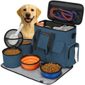 Modoker Dog Travel Organizer Carriers for Supplies & Accessories, Airline Approved Cat Pet Travel Bag, 2 Collapsible Bowls, 2 Travel Dog Food Container, Purple