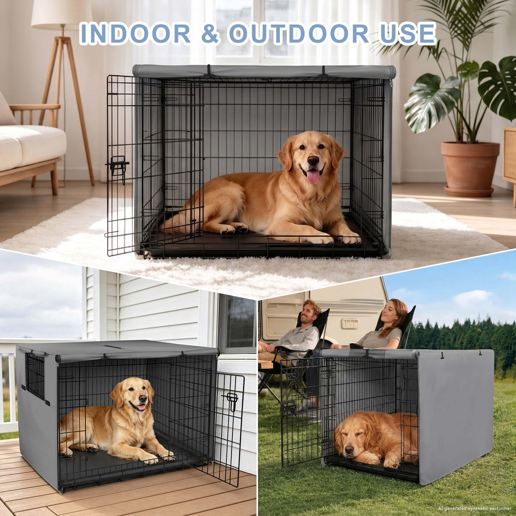 Explore Land Dog Crate Cover Heavy Duty Polyester Pet Kennel Sunshade Universal Fit for 36 inches Wire Cage (Grey)