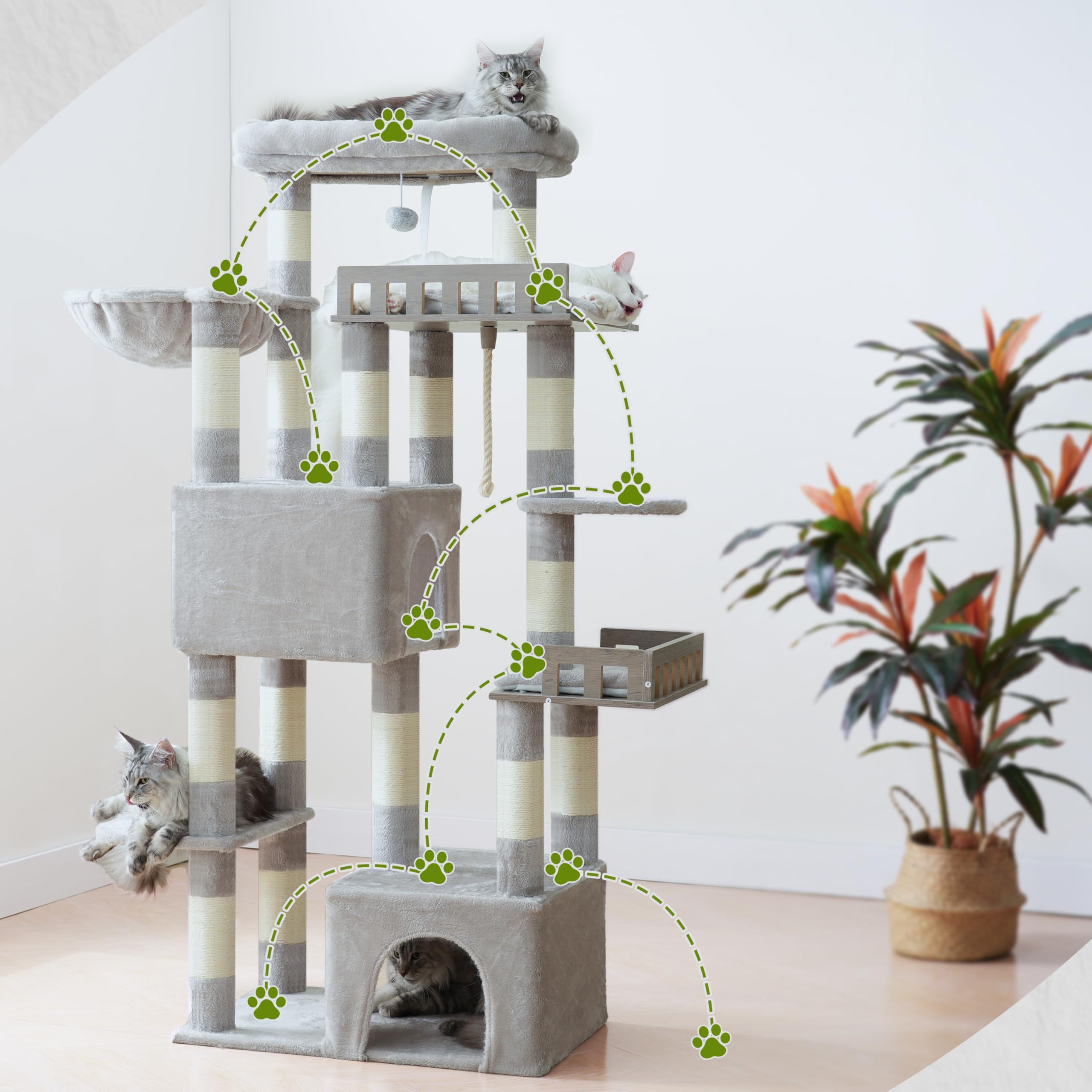 Gitelsnour Maine Coon Cat Tree, Heavy Duty Cat Tower for 20 lbs+, GCT033W