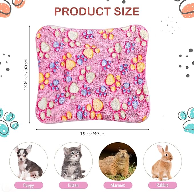 Tuanse 4 Pack Ultra Soft Dog Cat Bed Mat Small Animal Guinea Pig Bed with Cute Print Reversible Fleece Dog Crate Kennel Pad Cozy Washable Thickened Hamster Pet Beds Mat(13 x 19 Inches,Vivid Color)