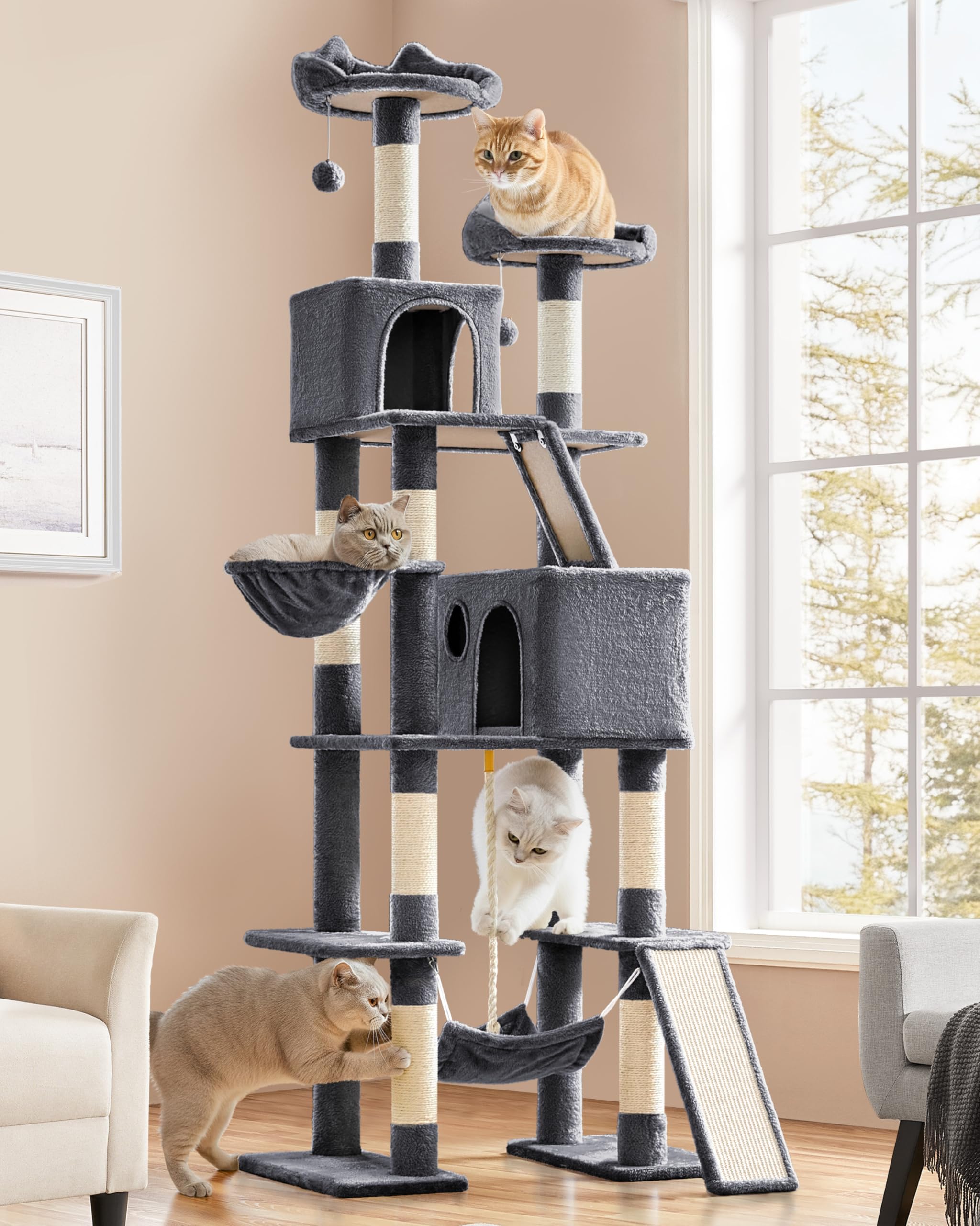 Yaheetech 82.5in Tall Cat Tree for Large Cats, Sturdy Multi-Level Condo
