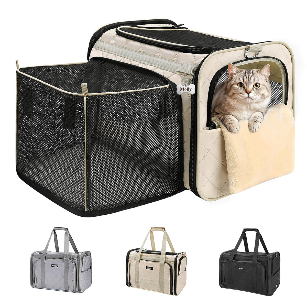 MIDOG Soft Cat Carrier Airline Approved, Expandable for Cats Up to 15lbs