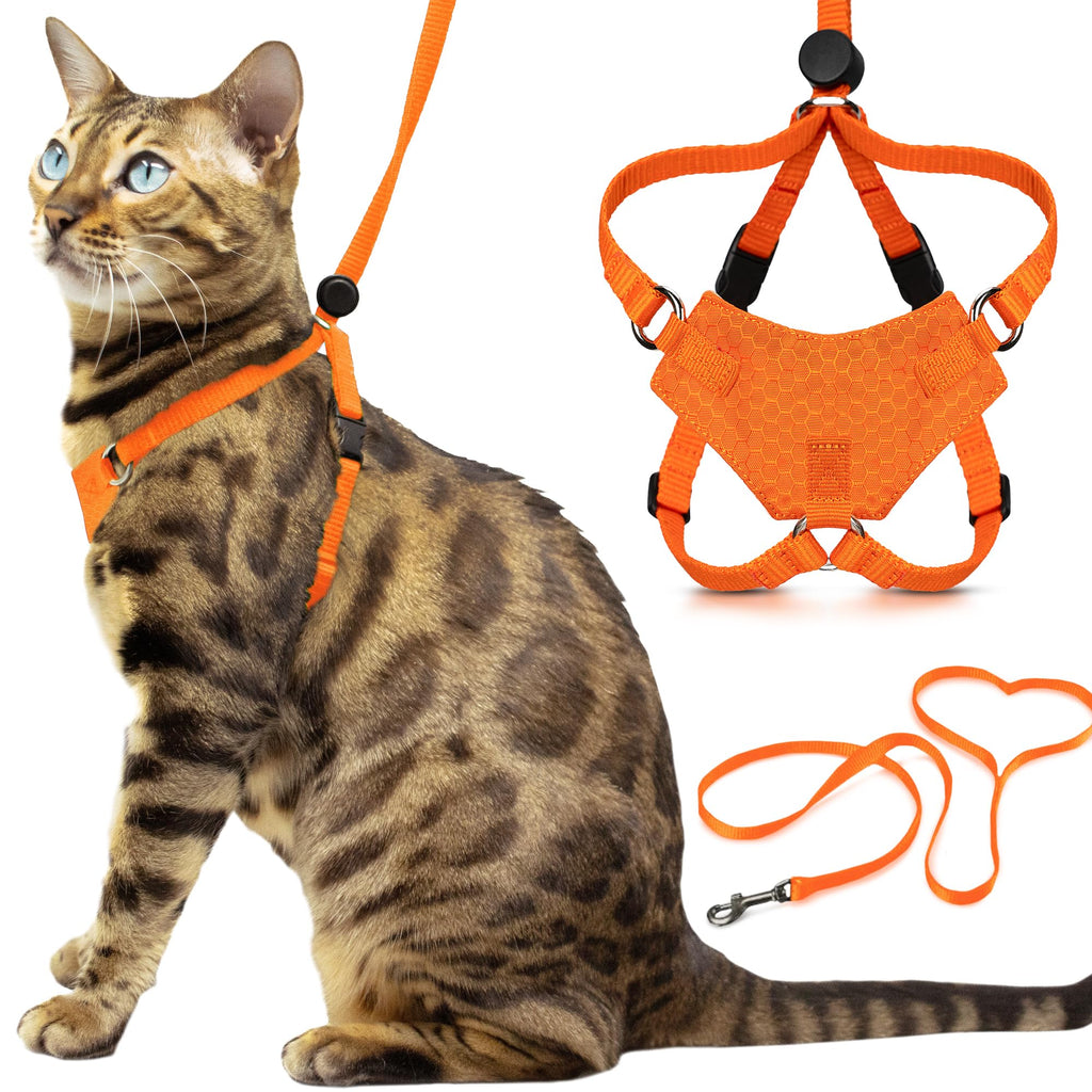 OutdoorBengal Houdini™ Escape Proof Cat Harness and Leash (Orange, M/L)