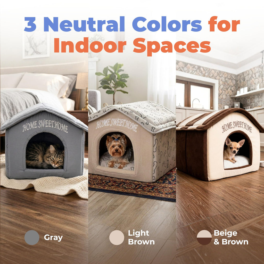 Best Pet Supplies Cat Bed for Indoor Cat, Domed Tent House with Removable Pillow, Covered Cat Cave for Small Dog, Puppies and All Breeds of Cats - Silver w/ Bones, 16 x 16 x H:14"