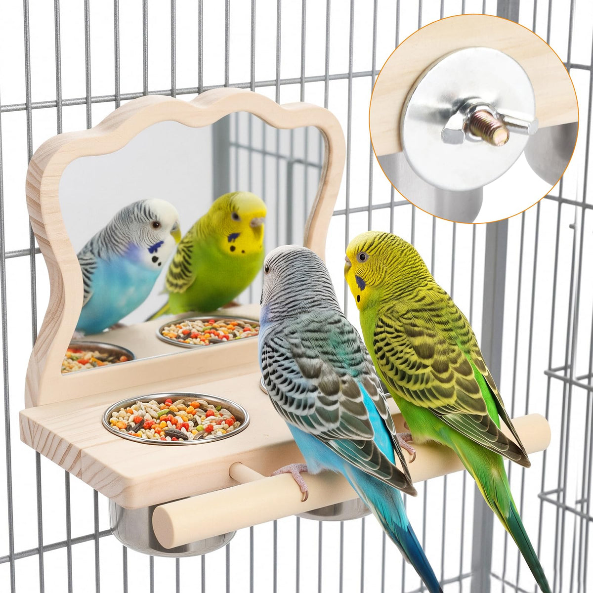 SMICEM Natural Wood Perch, Adjustable Cage Accessory & Toy, Tool-Free Design for Parakeets, Cockatiels, Lovebirds
