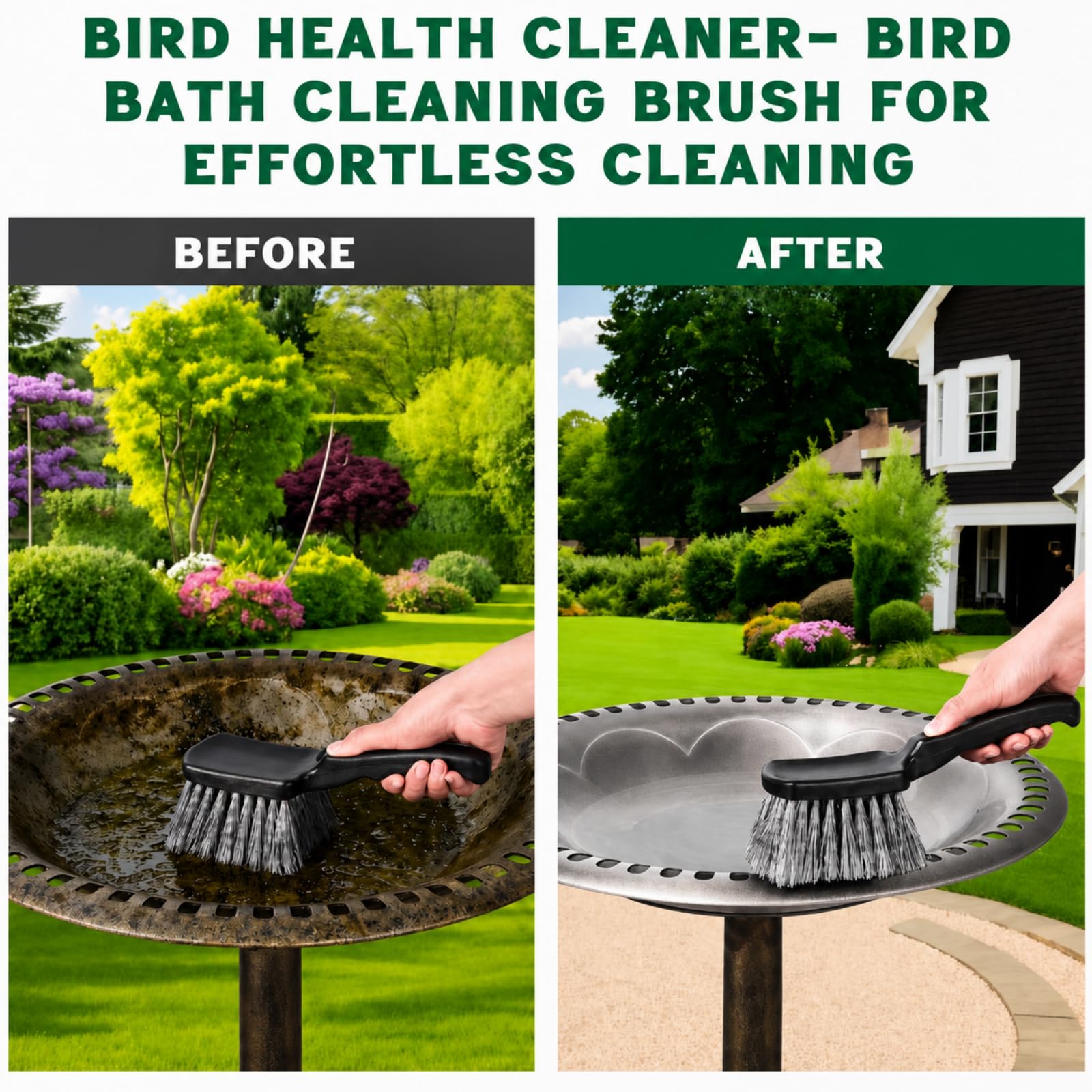 Brush for Bird Baths, Bird Bath Cleaner with Ergonomic Handle and PVC Bristles, Gentle Yet Effective Cleaning for Wigglers, Feeders, Hook Design 1 Pack