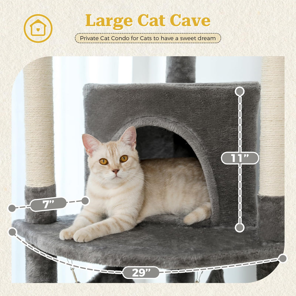 PETEPELA Floor to Ceiling Cat Tree, 92.9-101.6" Tall Cat Tower, Gray