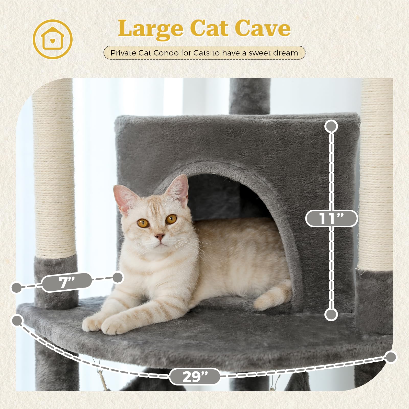 PETEPELA Floor to Ceiling Cat Tree, 92.9-101.6" Tall Cat Tower, Gray