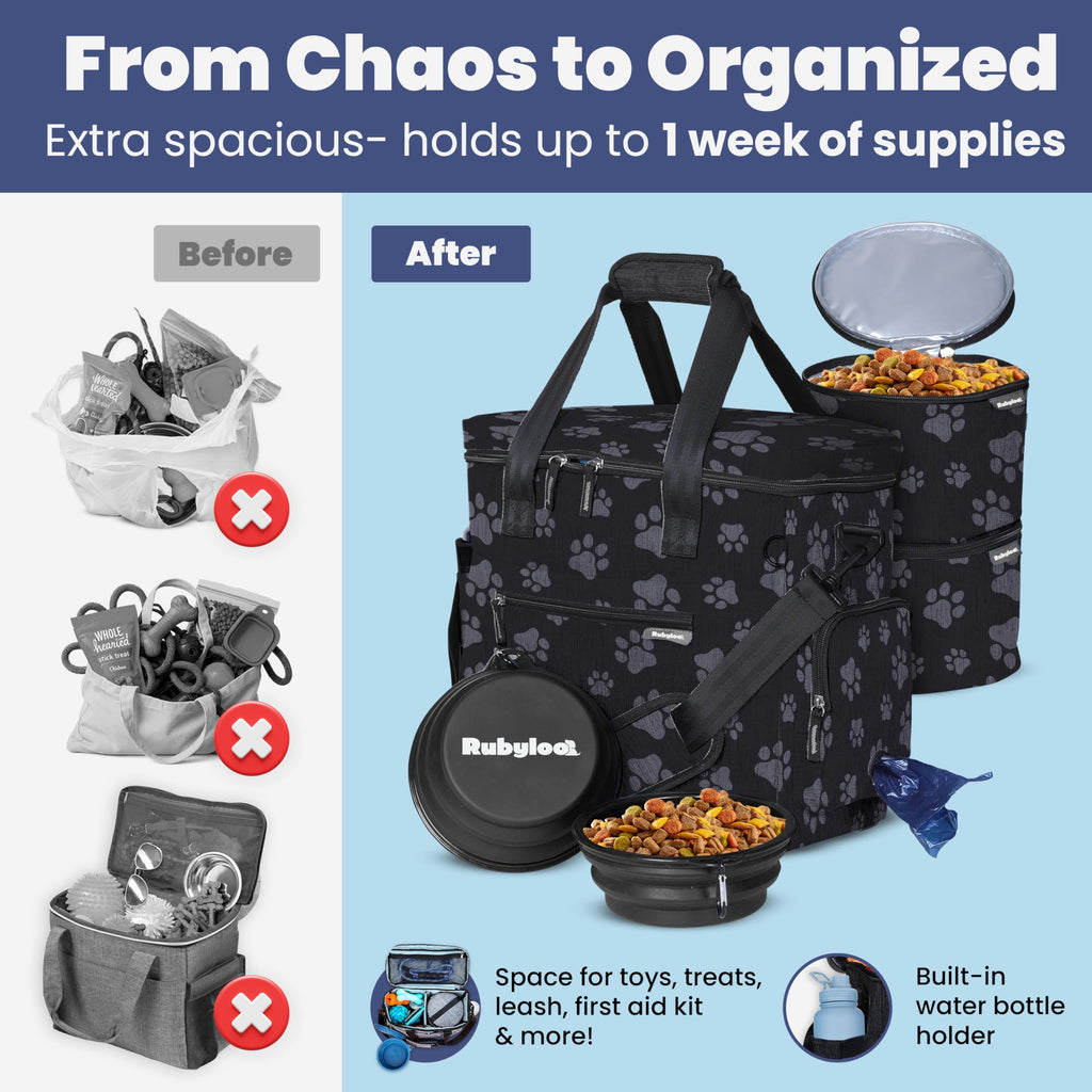 Rubyloo Original Doggy Bag™ Dog Travel Bag for Supplies with Travel Bowls