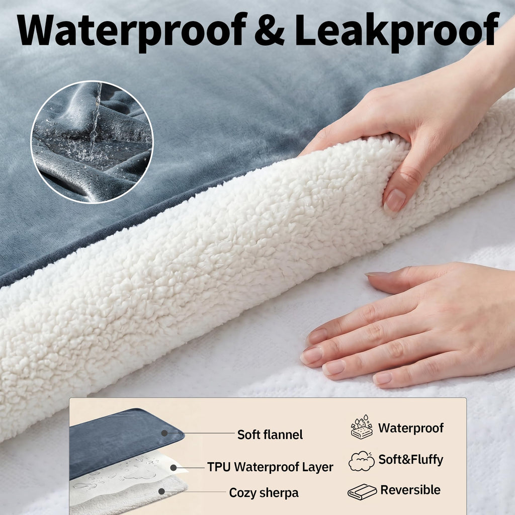 Sunheir Waterproof Blanket for Bed, Reversible Soft Flannel Twin Bed Blanket 60" x 80", Leakproof Throw Spill-Proof Dog Pet Blanket for Couch Cover, Furniture, Camping, Travel, Grey