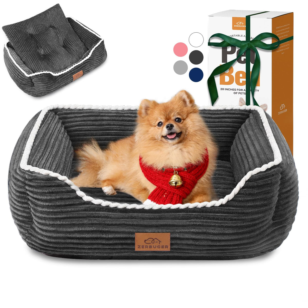Zerbuger 25in Pink Pattern Rectangle Cat Dog Bed Machine Washable Sofa