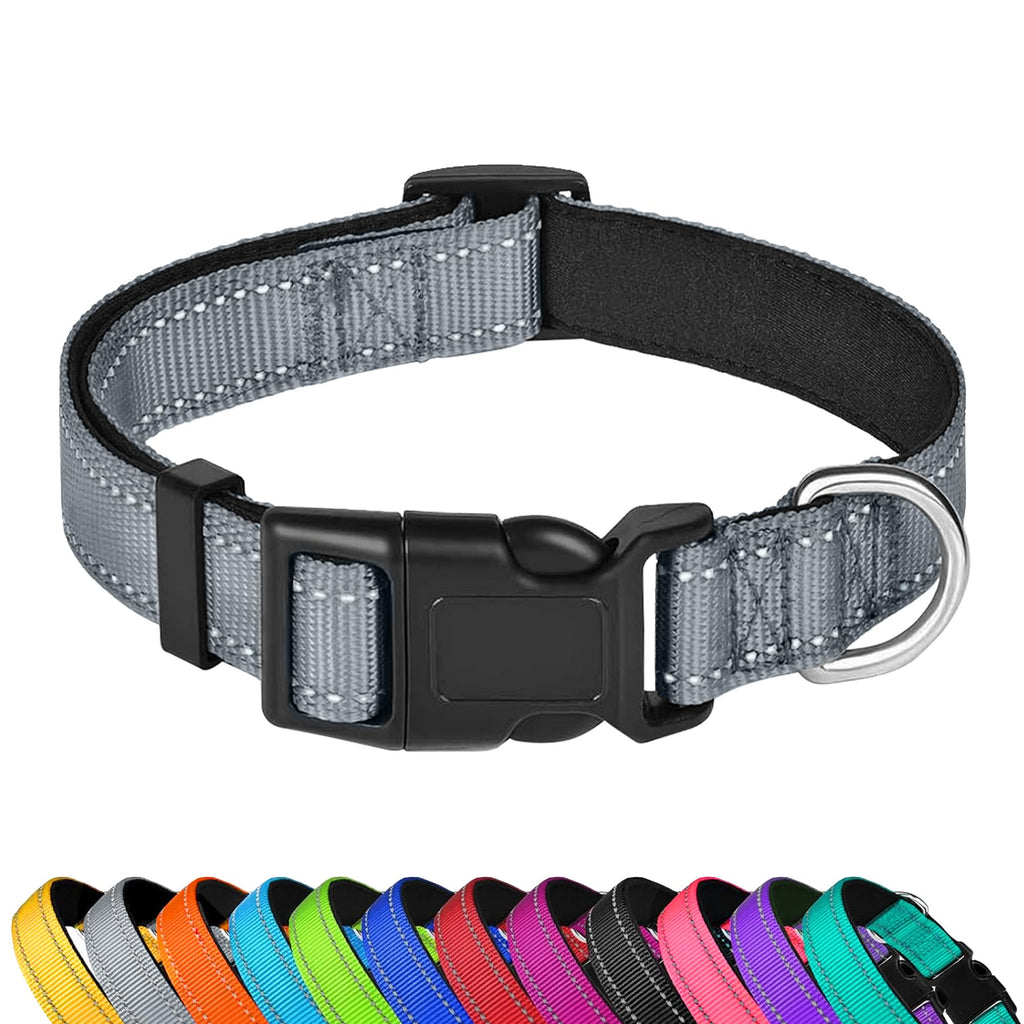 PWOD Reflective Dog Collar, Adjustable Soft Neoprene Padded,Gray,XL