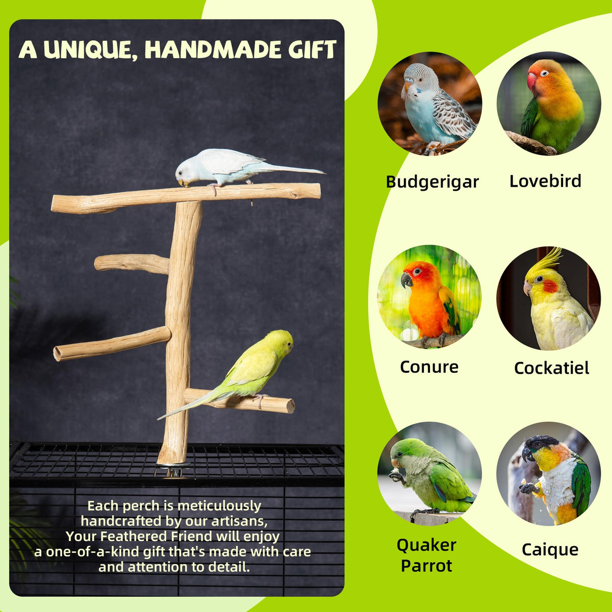 Pecirvoli Bird Perch for Top of Cage, Natural Wood Play Stand