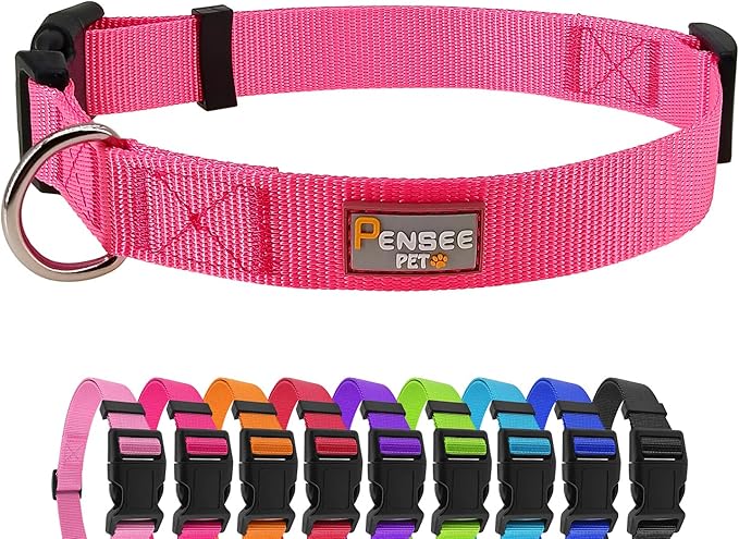 PENSEEPET Dog Collar Hot Pink Basic Dog Collars with Breathable Quick Release Nylon Pet Collar for Puppy Small Medium Large Dogs Girl