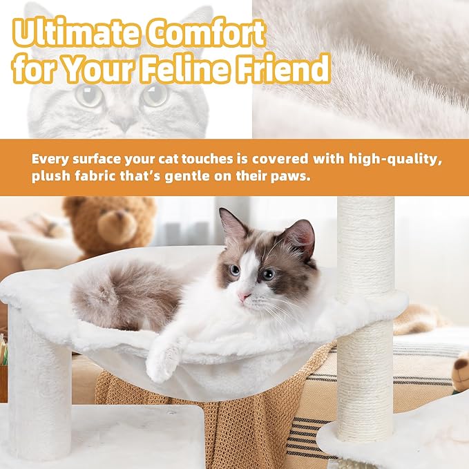 ROYPET 3-Tier Grey Cat Tree Tower with Hammocks (Beige, 39.4'')