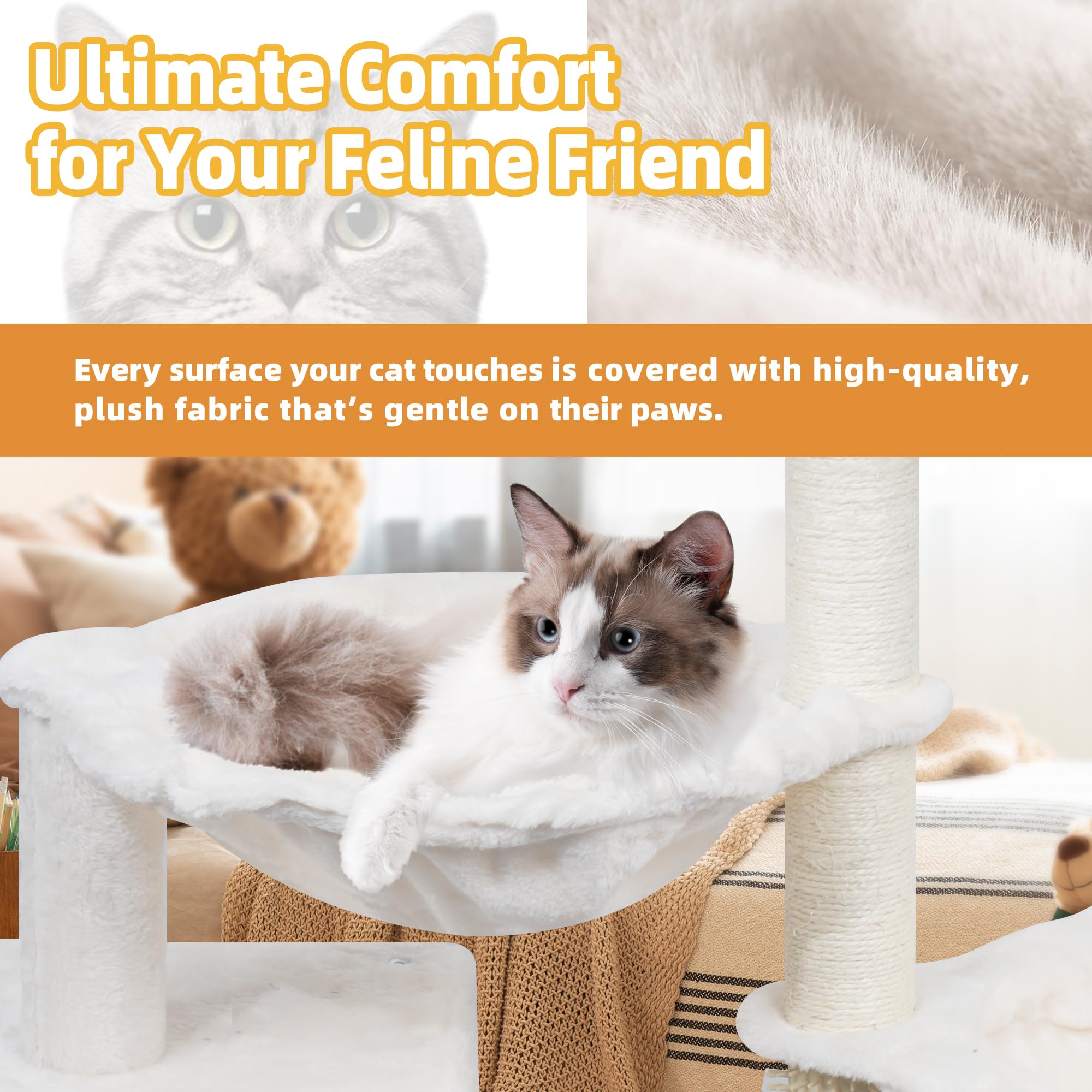 ROYPET 3-Tier Grey Cat Tree Tower with Hammocks (Beige, 39.4'')