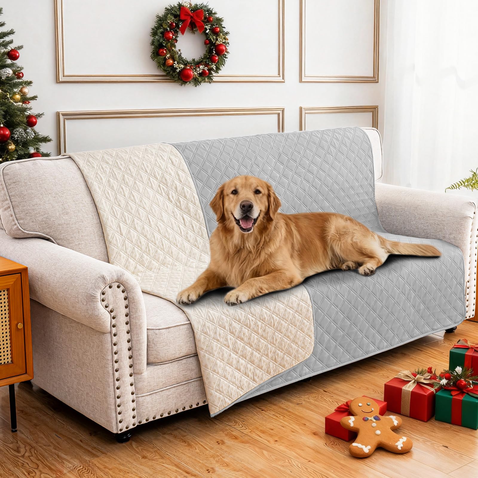 CYCMACO Waterproof Dog Bed Cover Pet Blanket, Soft Couch Cover for Dogs Washable, Non-Slip Dog Blanket Protect Furniture Couch Sofa Car for Puppy Large Dogs Cat (52x82 Inch, Light Grey)