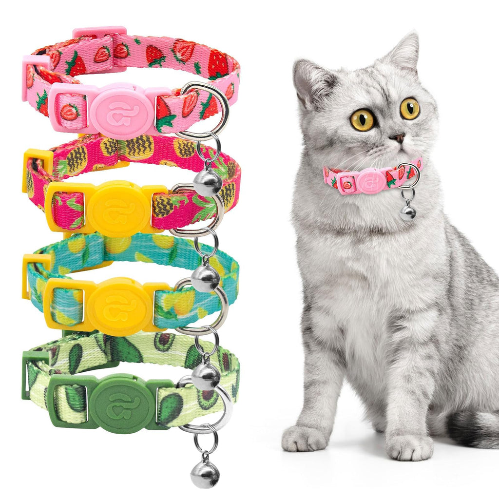azuza 4 Pack Cat Kitten Collar Breakaway with Bell Quick Release Safe Buckle Adjustable Cat Kitten Collar