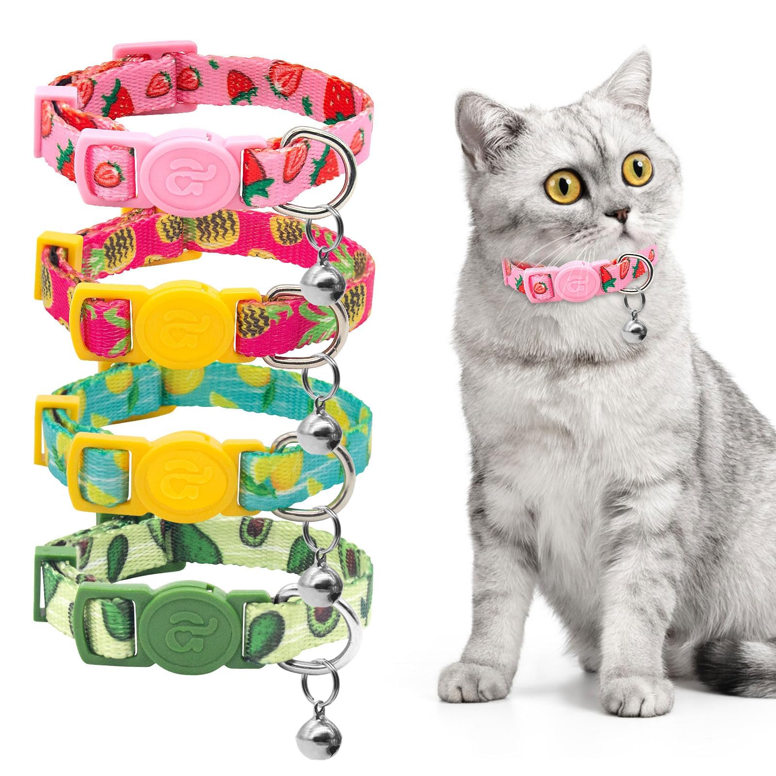 azuza 4 Pack Cat Kitten Collar Breakaway with Bell Quick Release Safe Buckle Adjustable Cat Kitten Collar