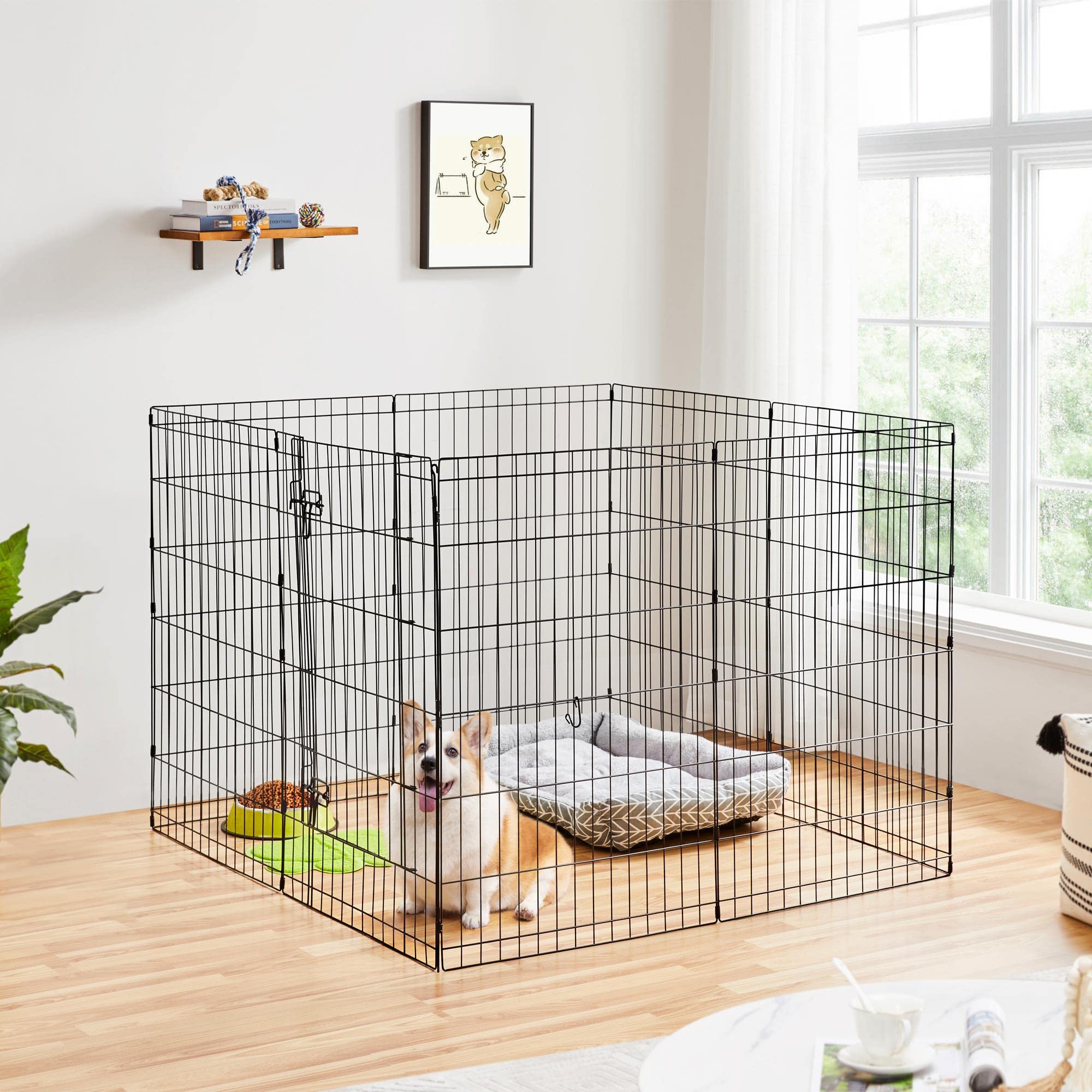 Yaheetech 34" H 8-Panel Foldable Metal Dog Playpen Indoor Outdoor w/Door