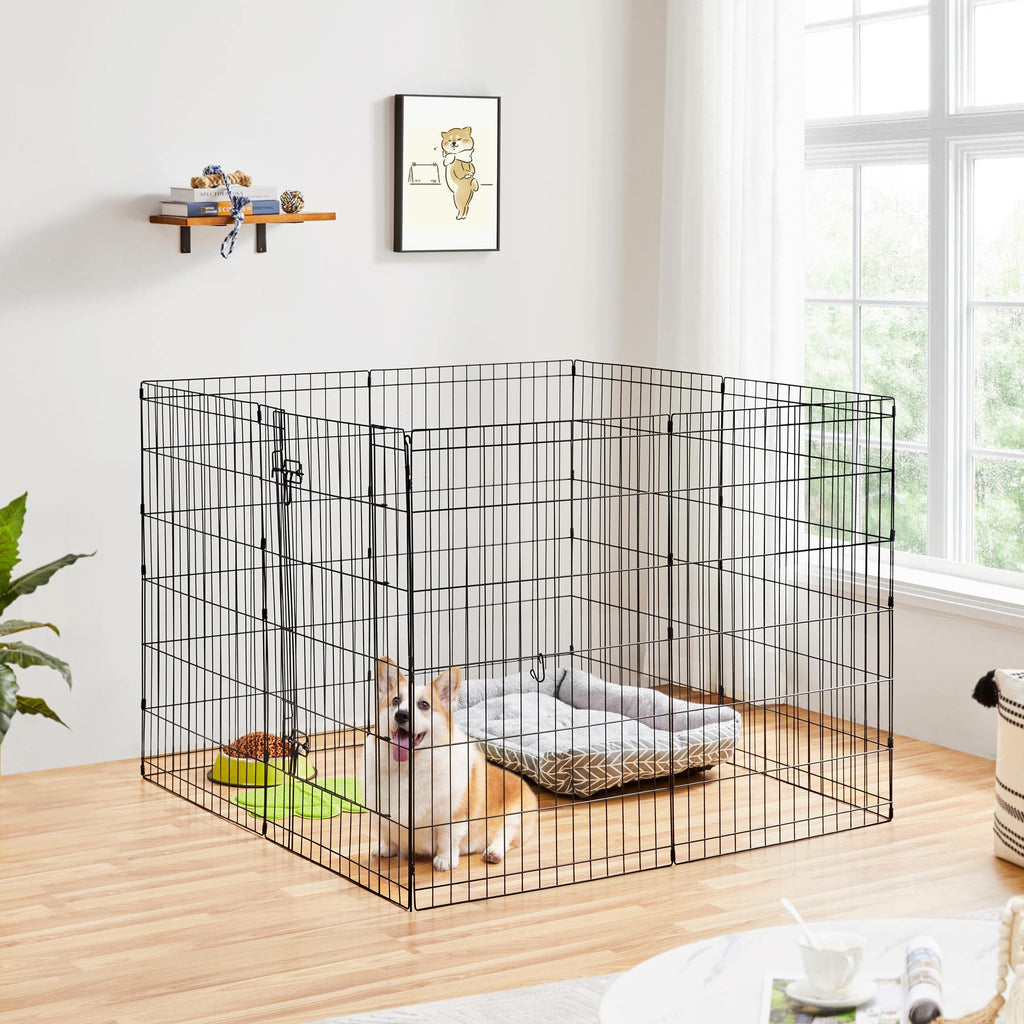 Yaheetech 34" H 8-Panel Foldable Metal Dog Playpen Indoor Outdoor w/Door