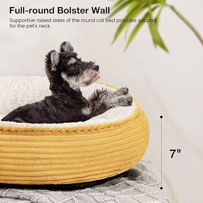 Love's cabin Round Donut Cat and Dog Cushion Bed, 24in Pet Bed for Small or Medium Dogs, Anti-Slip & Water-Resistant Bottom, Soft Durable Fabric Pet Beds, Washable Calming Cat Bed Yellow