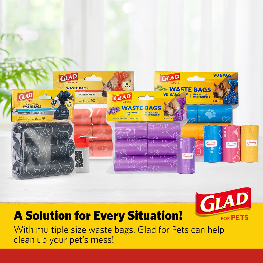 Glad for Pets Scented Dog Waste Bags, Lavender Scent, Purple, 90 Count