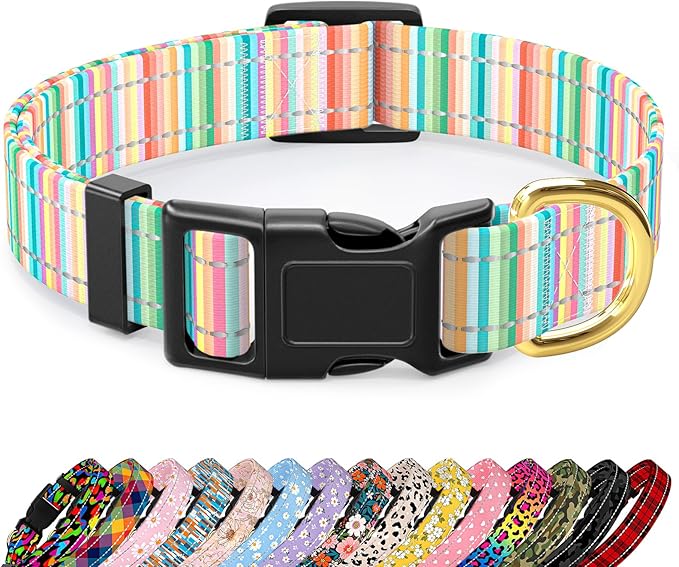 TMOODEL Reflective Dog Collar, Cute Dog Collar for Small Dogs, Soft Nylon Puppy Collar for Boy and Girl Female Dogs, Adjustable Pet Collars with Quick Release Buckle, Colorful Watercolor Art