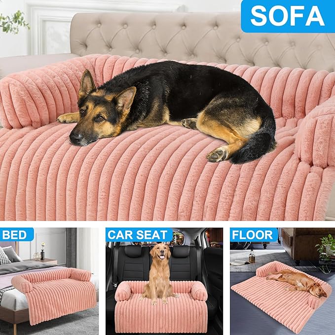Wn's Day Luxurious Dog Couch Bed, Washable Calming Dog Couch Cover, Removable Couch Protector for Dogs, Waterproof Sofa Bed, Pet Bed Mats for Couch, Pet Couch Covers for Sofa(Pink, XXL)