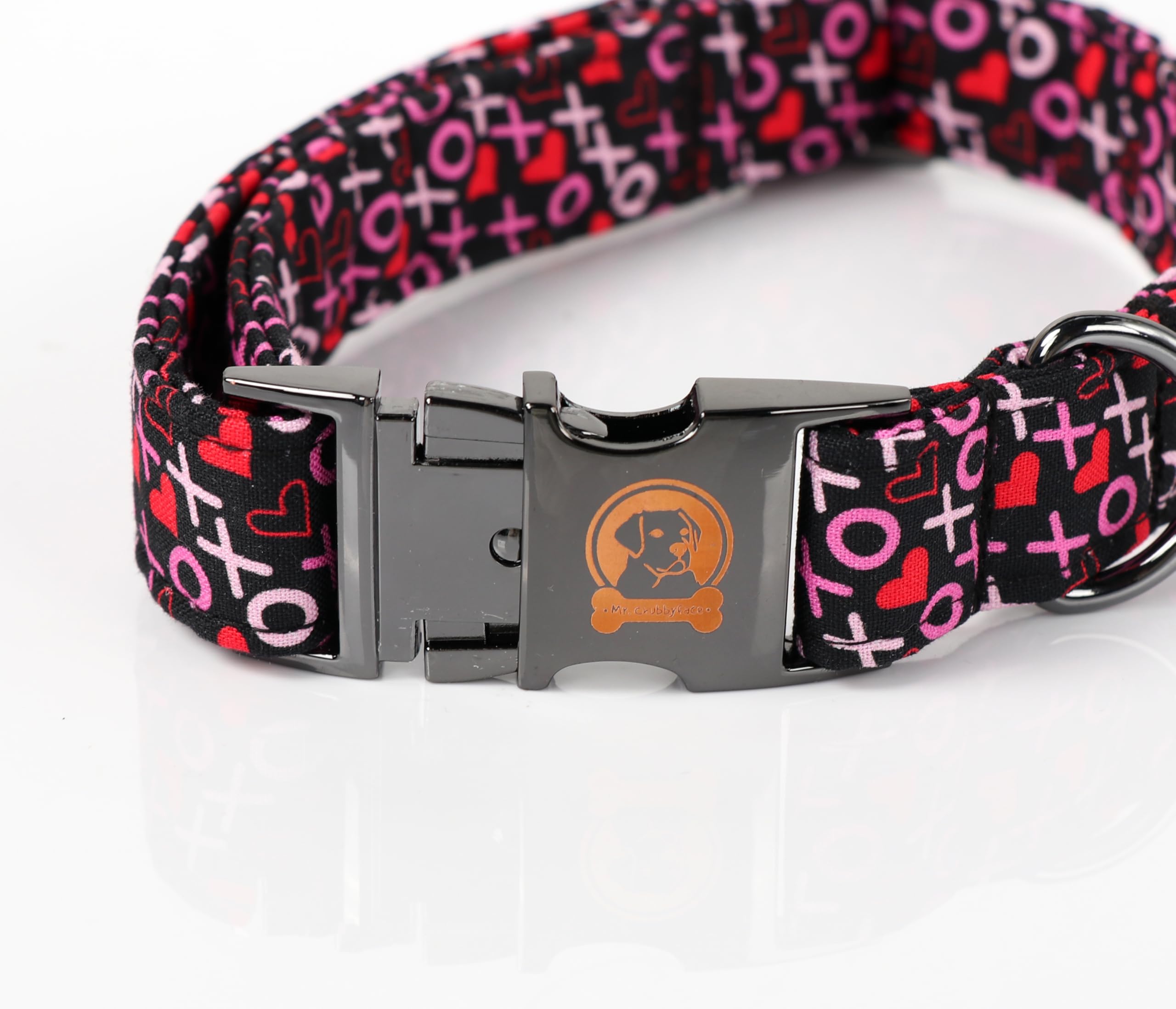 MR. CHUBBYFACE· Valentine's Dog Collar with Bowtie, XOXO Red Heart Dog Collar with Metal Buckle, Cute Adjustable Boy Girl Female Collars for Small Medium Large Dogs