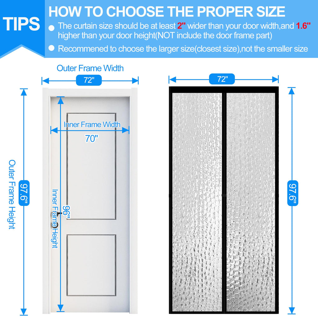 RELIANCER Magnetic Thermal Insulated Door Curtain,Waterproof EVA Door Cover,Fit Doors Size Up To 70"x96",Temperature Protection Insulated Doorway Curtain Partition,Patio Self-Closing Doors Net Screen