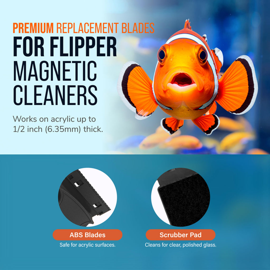 FL!PPER Magnetic Aquarium Cleaner - Acrylic Replacement Blades for Acrylic tanks Standard up to 1/2" - 3 Pack