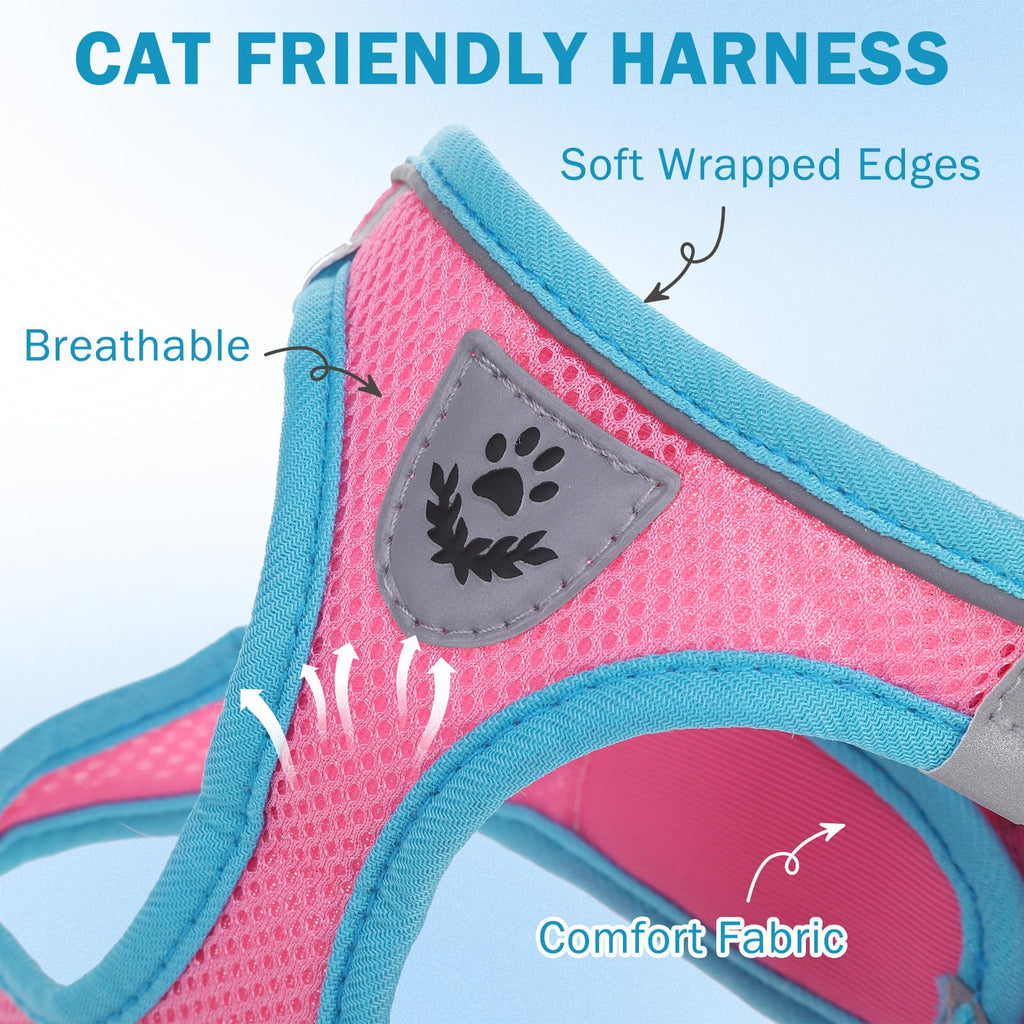 SCENEREAL Cat Harness and Leash Set Escape Proof, Adjustable Soft Air Mesh Kitten Harnesses for Girls Boys Small Medium Big Cats, Reflective Light Travel Pet Walking Vest for Puppy Rabbit, Pink L