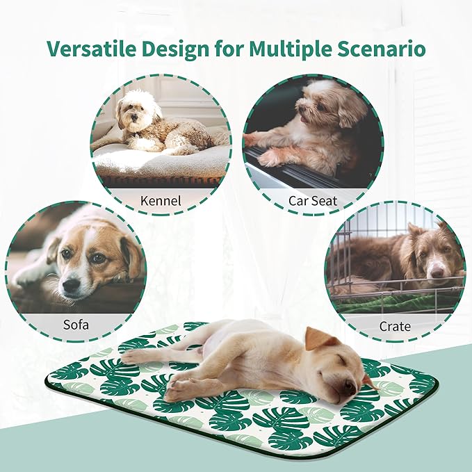 NWK Pet Cooling Mat - Ice Silk Cooling Mat for Dogs & Cats Portable & Washable Pet Cooling Blanket, Car Seats, Beds for Summer (1, Green Leaf, 20'' X 27'' X 0.3'')