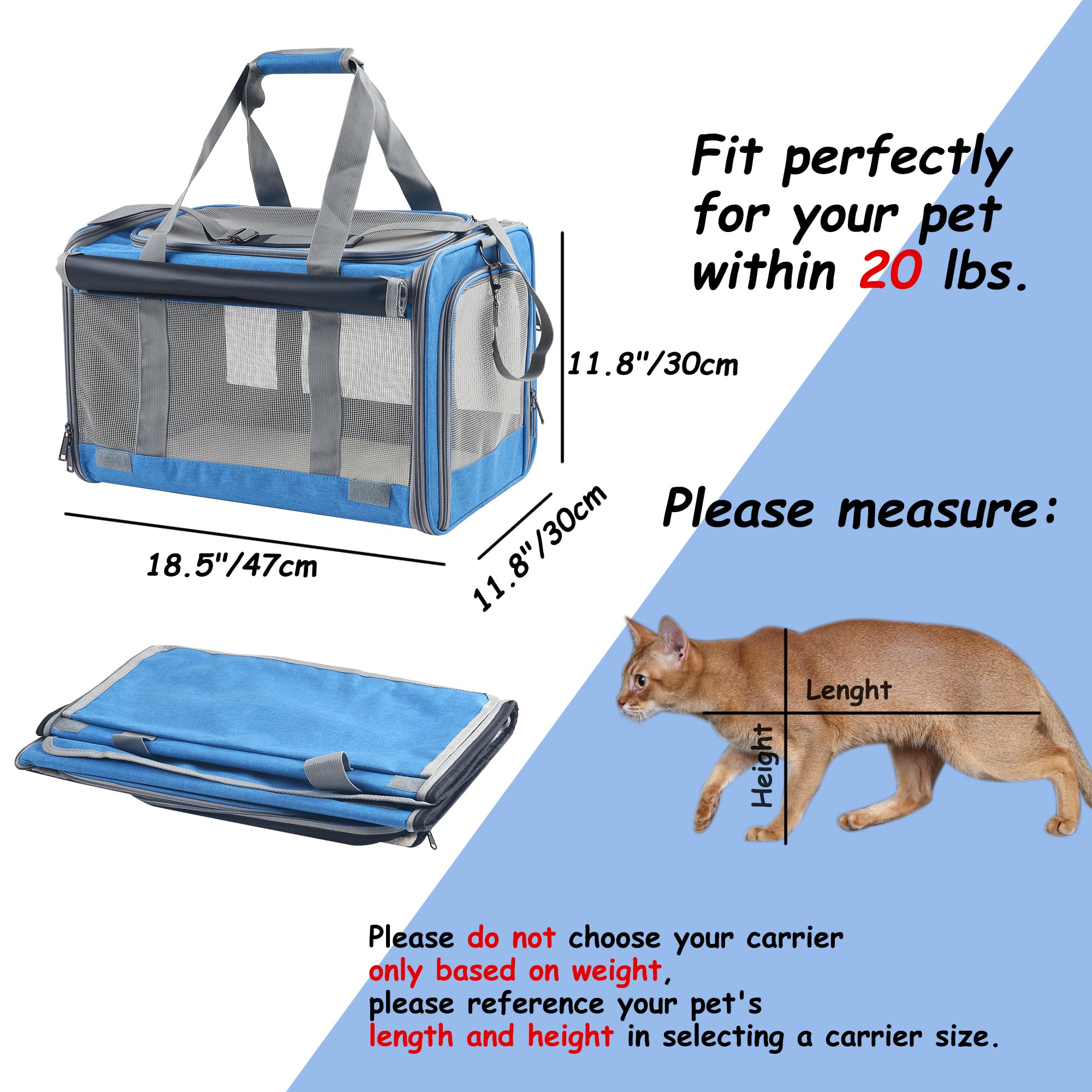 Adkyop Large Cat Carriers Dog Soft Sided Carriers Cat Soft Sided Carriers Airline Approved Kitten Carrier Reptile Carrier Squirrel Carrier Guinea Pig Carrier(Large_Blue)