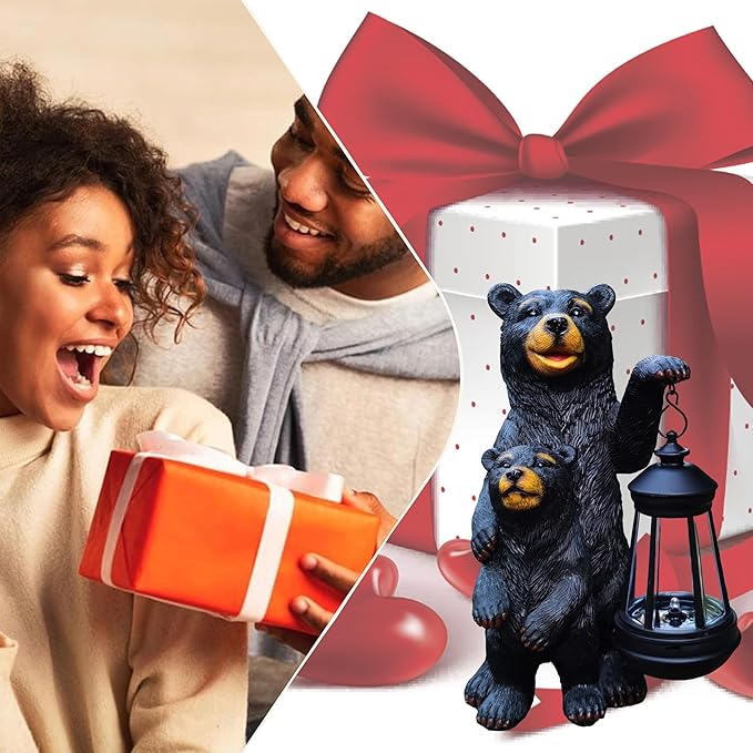 RCTTICUU Black Bear Solar Lantern Garden Statues，Loving Bear Figurine Lights for Outside Decoration,Lawn Outdoor Decor for Patio,Balcony,Yard-Unique Gift for Grandma Wowen Mom