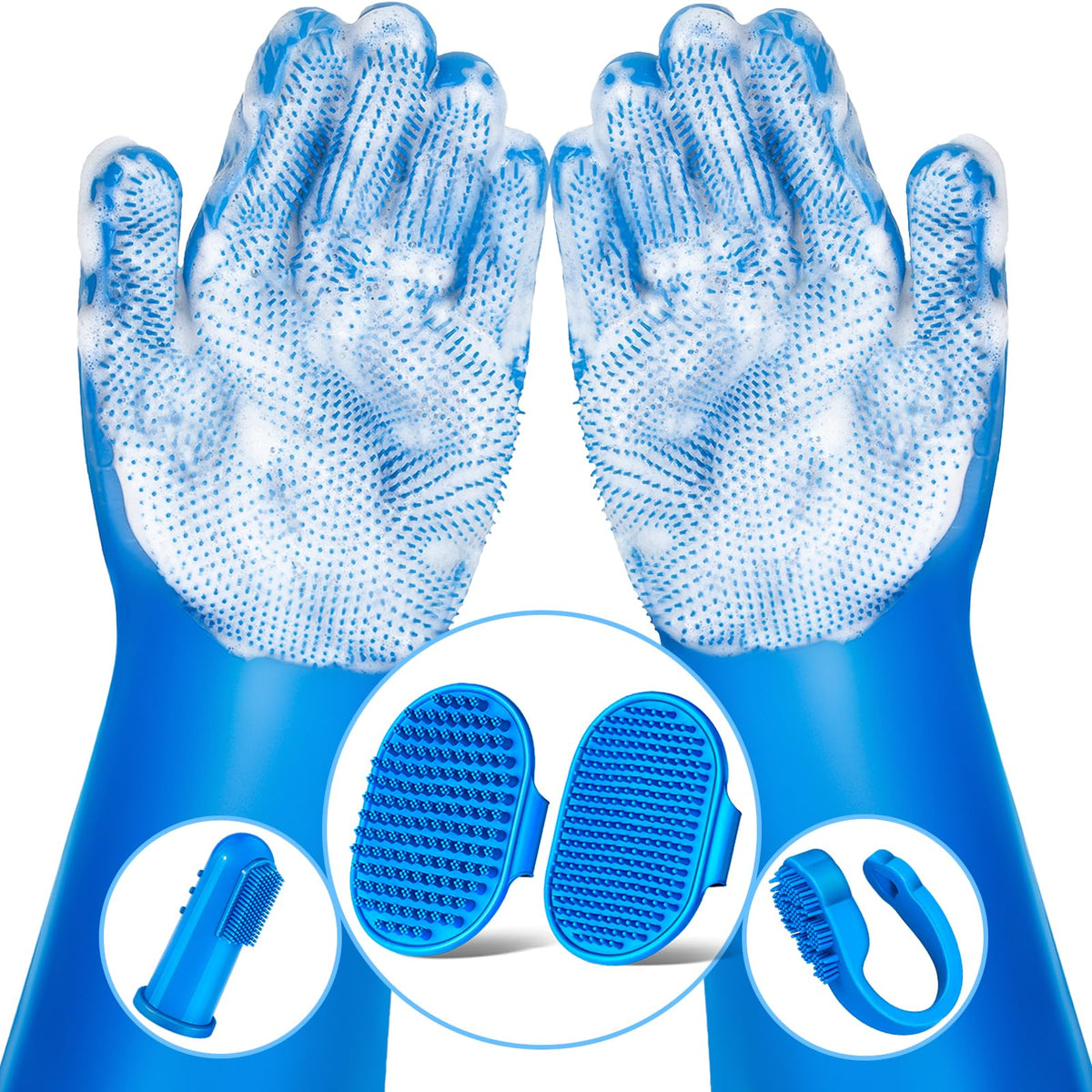 6PCS Grooming & Bath Supplies for Dogs, Cats | Dog Washing Gloves | Dog Bath Brush | Dog Shower Brush | Pet Grooming Gloves | Dog Grooming kit | Pet Supplies for Showerhead & Sprayer (Light Blue)