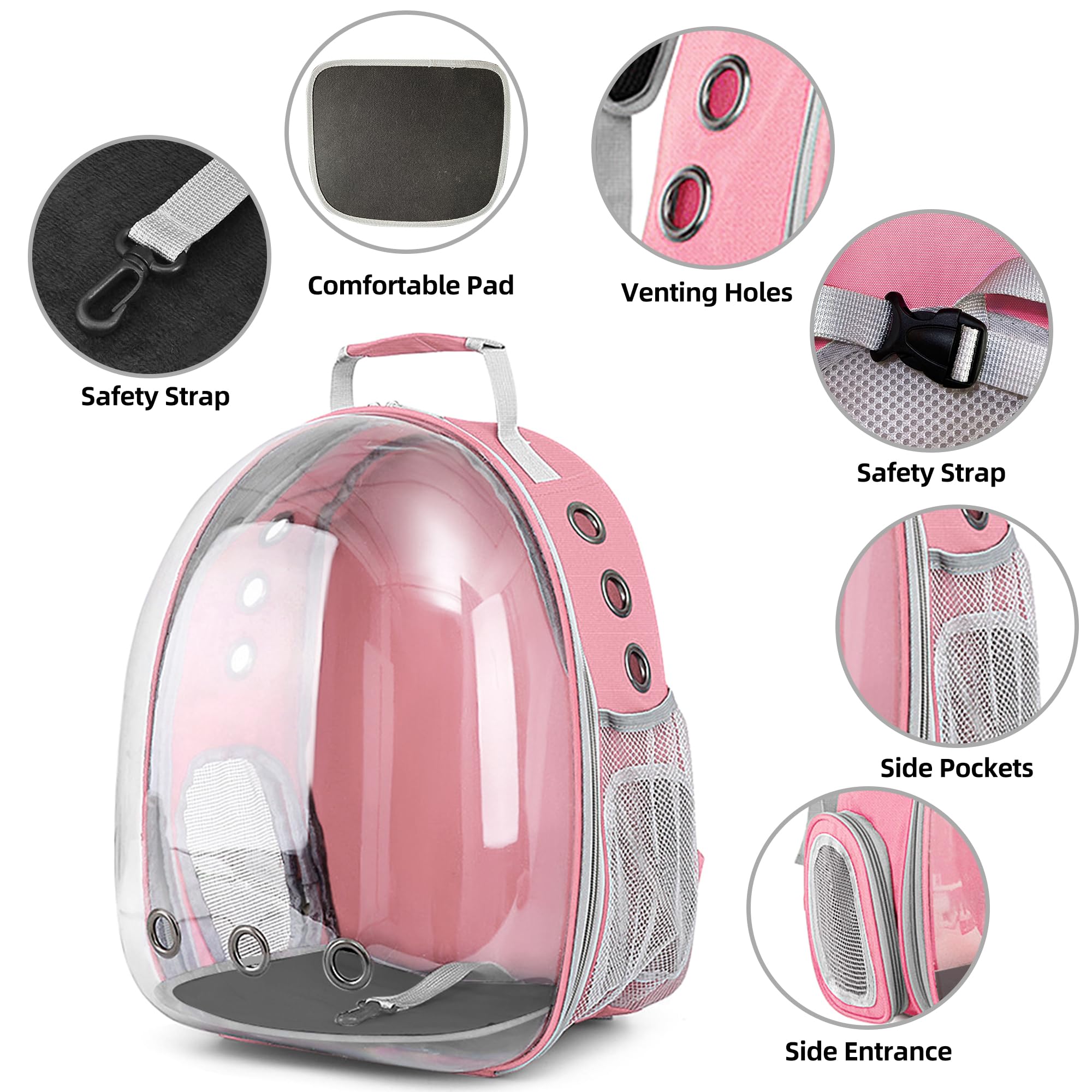 Pet Backpack Carrier,Bubble Backpack Cat Carrier,Pets and Small Dogs,Space Capsule Pet Carrier for Traveling, Walking, Hiking and Outdoor Activities (Pink)