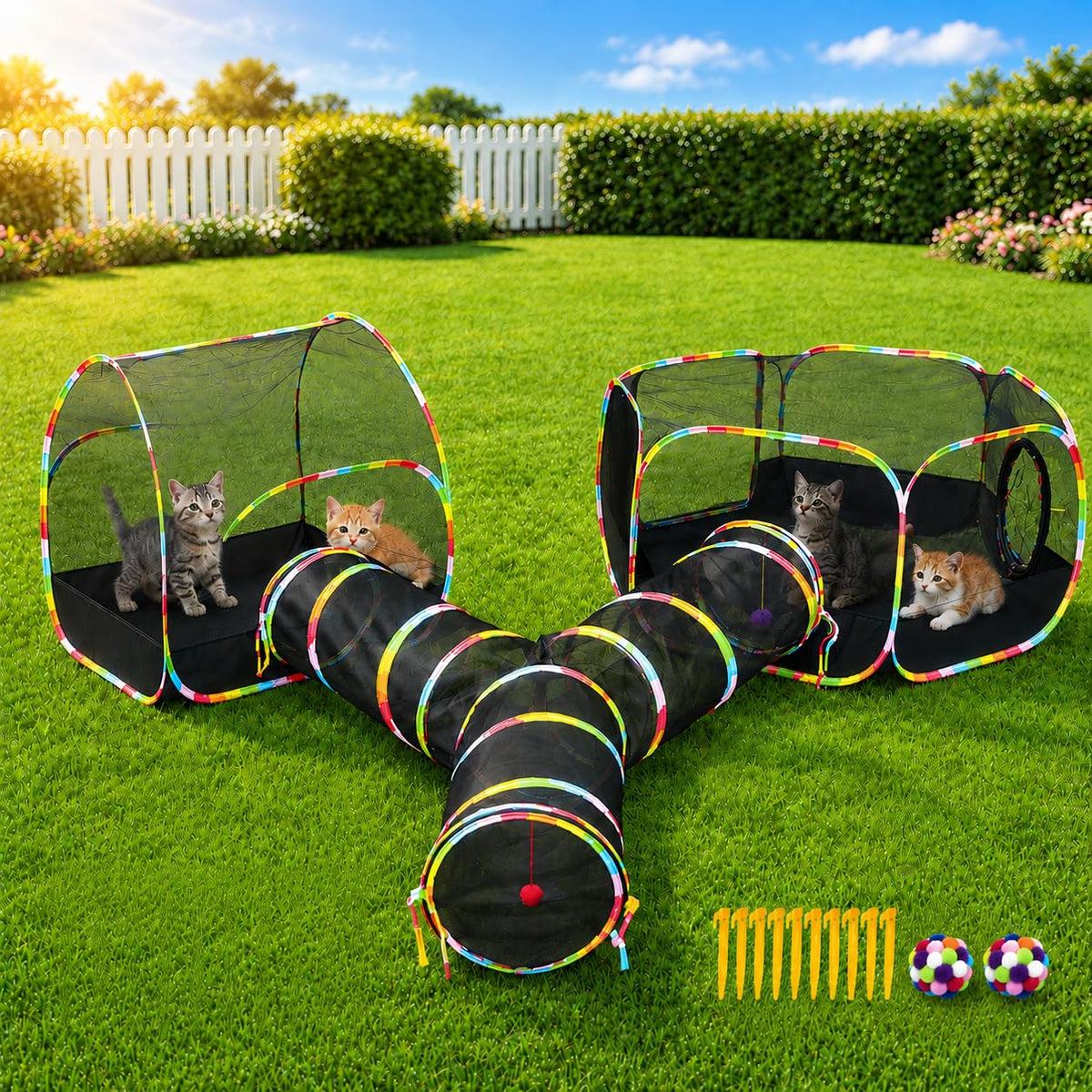 Cat Enclosure, Pop Up Cat Rolling Tent Cube for Outdoor and Indoor