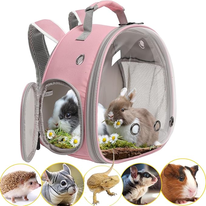 Rabbit Travel Carrier, Small Animal Travel Bag for Bunny Sugar Glider Hedgehog Rat Parrot Bird Guinea Pig, Portable Guinea Pig Travel Cage for 2