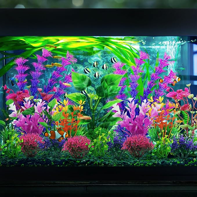 QUOZUO Aquarium Decorations Plants, 20pcs Aquarium Decor Plants, Colorful Fish Tank Accessories, Fish Tank Plants Plastic Decoration for Aquariums