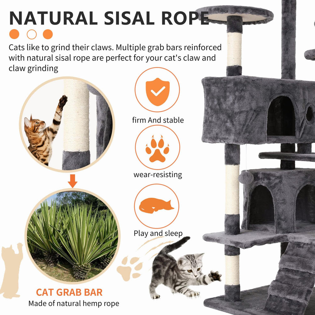 GINMAON Cat Tree for Indoor Cats, Multi-Level Cat Tower with Scratching Posts & Cozy Condo, Space Saving Cat Activity Center, Durable Pet Play House (54in,Light Gray)