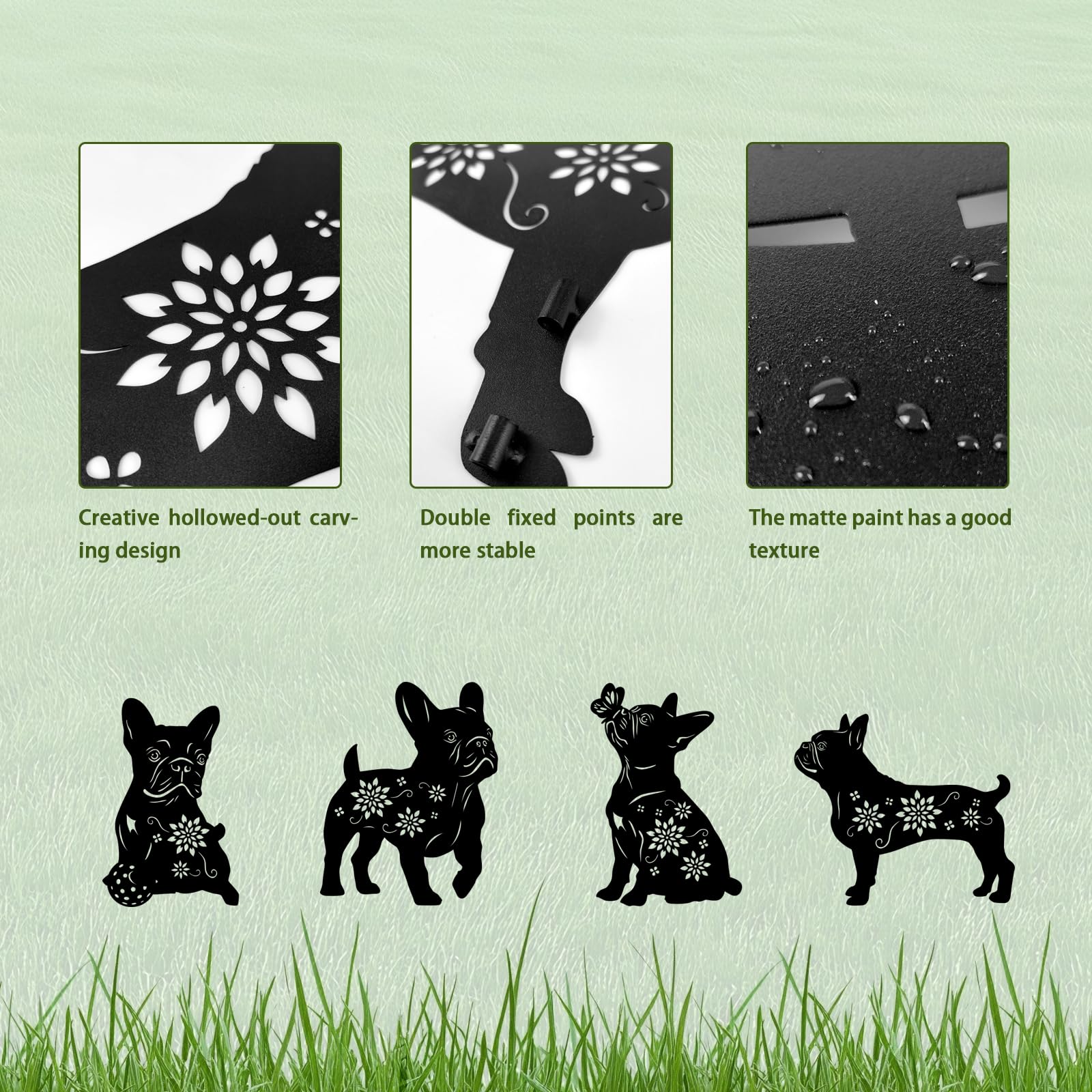 Yonisun 4 Pack Bulldog Metal Garden Decorative Stakes, Weather Proof Puppy Silhouette Statues for Yard, Patio,Outdoor Decor for Bulldog Lovers and Pet Owners