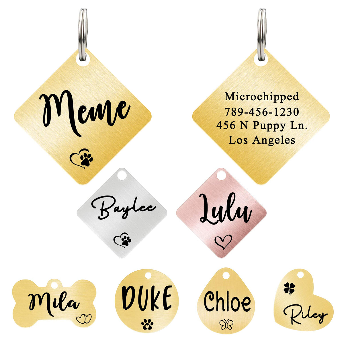 Ultra Joys Custom Personalized Pet ID Tag - Brushed Stainless Steel Heart in Rose Gold, Large